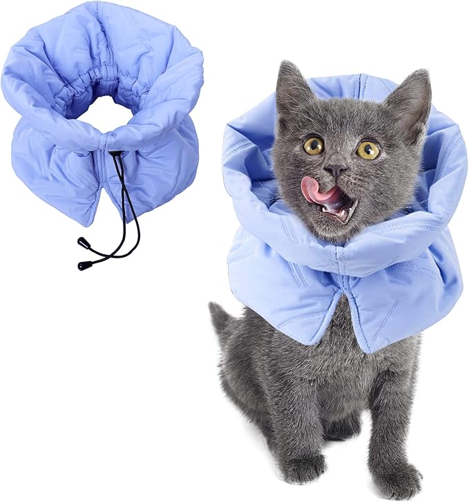 Cat Recovery Collar, Soft Adjustable Cat Cone Alternative, Lightweight Waterproof Fasteners Collars for Cats Kittens Puppies, After Surgery Stop Licking and Daily Use (Neck girt 5.5"-9.8") (Blue)