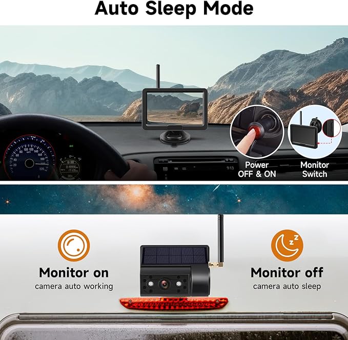 Magnetic Solar Wireless Backup Camera with 5” HD Monitor No Wiring Rechargeable Battery IP68 IR Night Vision Rearview Camera System for Car RV Truck 5th Wheels Skid Steer Horse Trailer Hitch Camera