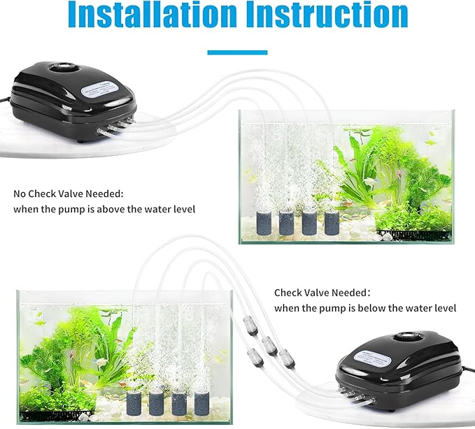 AQUANEAT Aquarium Air Pump 300GPH, for up to 200 Gallon Fish Tank, Powerful Hydroponic Aerator Pump with Tubing, Air Stones, Valves