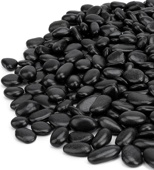 Mr. Fireglass Black Polished Pebbles, 3/8" Aquarium Rocks Natural Decorative River Rocks Gravel for Indoor Plants,Vases, Landscaping, Succulents and Home Decor (2-lb Bag)