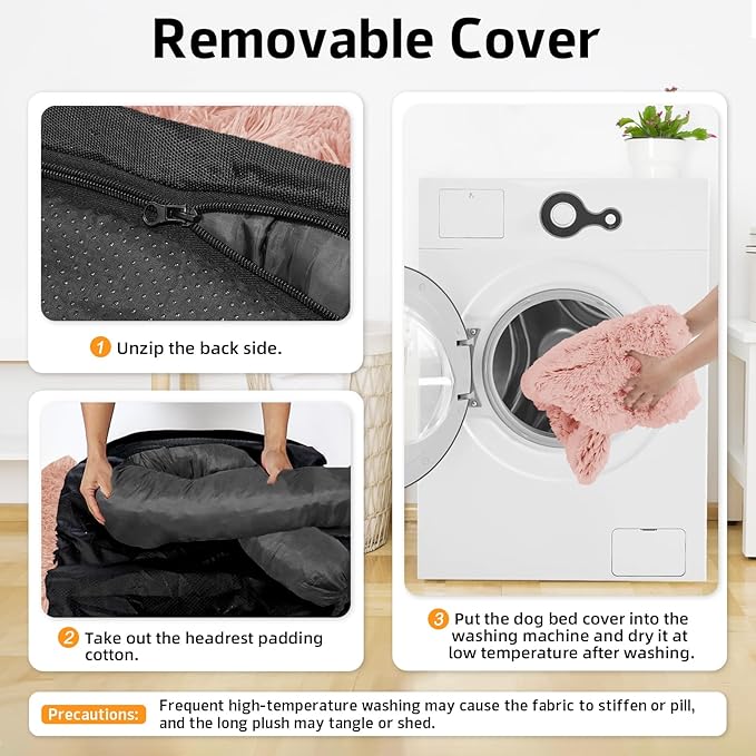 GGIB Calming Dog Bed Fluffy Plush Dog Mat for Furniture Protector with Removable Washable Cover for Large Medium Small Dogs and Cats (XS (31"x23.5"x5"), Pink)