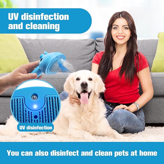 Pet Steam Brush for Dog,Gentle Cat & Dog Brush for Shedding Self-Cleaning Cat Brushes for Indoor Cats Spary Pet Hair Removal Tool for Massage,Grooming Dog Brush for Short&Long Haired Dogs Blue