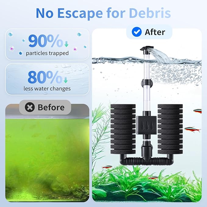 AQQA Aquarium Filter Submersible Internal Power Filter with Multi-Stage Filtration for Freshwater & Saltwater Fish Tanks, Quiet Electric Pump for 10-40 Gallon (110V/60Hz)