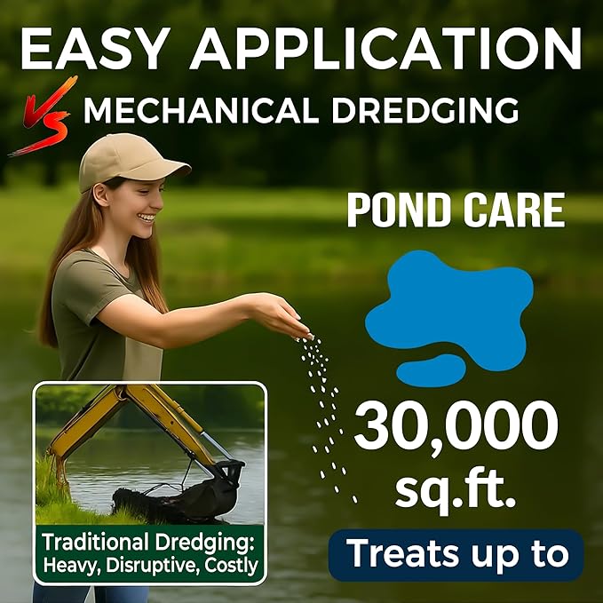 Muck Clear - 5LB Beneficial Bacteria for Ponds & Lake, Boost Enzymes, Sludge Odor Away, Outdoor Fish Pond Water Clarifier, Safe for Aquatic Life, Treats Up to 30,000 Sq Ft