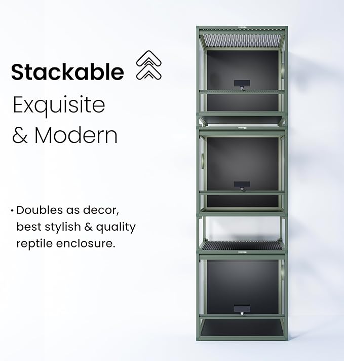 MagicCube 18'' x 18'' x 18'' Reptile Tank with Lock, 24 Gallon Reptile Terrarium with Flip-Up Tempered Glass Door, Top Screen Ventilation for Leopard Gecko - Bottom Not Leakproof