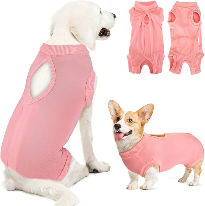 Lukovee Recovery Suit for Dogs, Onesie Surgery Recovery Suit for Female Male Dogs, Abdominal Wounds Cone E-Collar Alternative Prevent Licking Spay Recovery Suit (Peach,S)