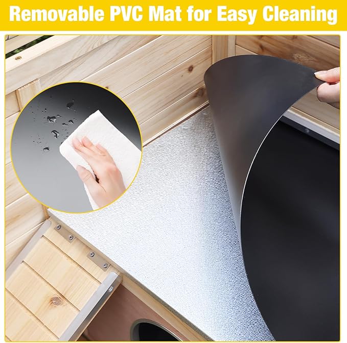 AIVITUVIN Wooden Guinea Pig Cage Indoor with Cooling Plate and Anti-Chewing Edges Two-Story Rabbit Hutch Pull Out Tray Outdoor Rabbit Cage with Raised Stand and Wire Mesh Small Animals Cage (Nature