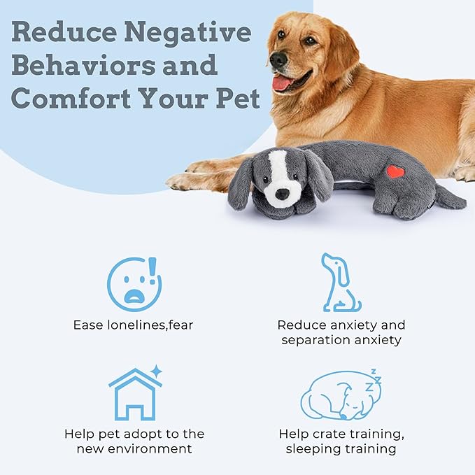 Heartbeat Puppy Toys Dog Heartbeat Toy for Anxiety Relief Calming Aid, Heartbeat Stuffed Animal for Puppy Dog Comfort Sleep Aid Crate Training, Puppy Essentials, Dark Gray