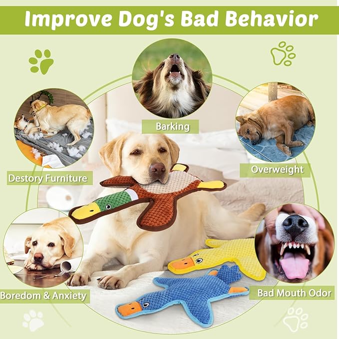 Dog Toys 3-Pack Cute Duck Shapes Puppy Toys No-Stuffing Squeaky and Crinkle Interactive Dog Chew Toy for Small to Large Breeds