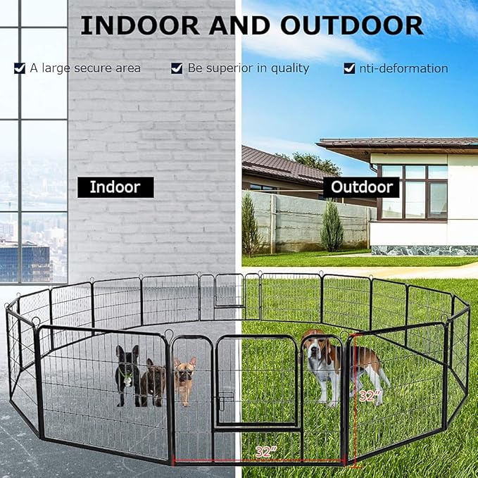 BestPet Dog Playpen Indoor 32 inch 16 Panels Metal Dog Pen Pet Dog Fence Outdoor Exercise Pen with Doors,Pet Puppy Playpen for RV Camping Yard, Black