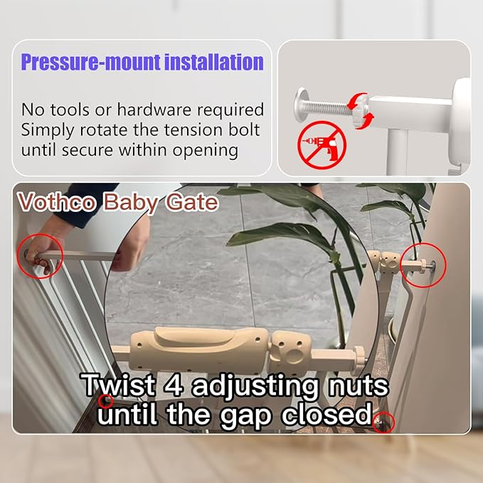 Extra Wide Baby Gate 48-53 Inch, Tension Mounted No Drilling, Pressure Mounted Indoor Safety Gate for Stairs & Doorways - Metal Design for Kids and Pets, White