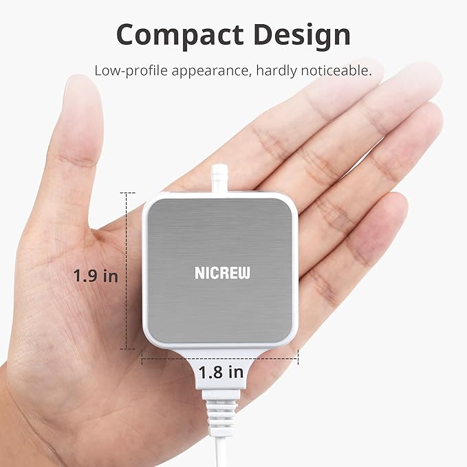 NICREW Nano Silent Aquarium Air Pump White, Aquarium Aerator with Accessories for Up to 10 Gallon Fish Tank, Super Quiet, 0.3 L/min, 1.5 Watts