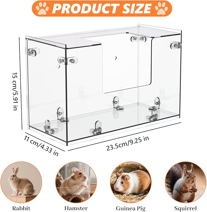 Acrylic Rabbit Hay Feeder with Lid, Transparent Hanging Food Dispenser Hay Feeder for Bunny Rabbits Guinea Pig Cage Chinchillas Hamsters Small Pets and Animals（Small