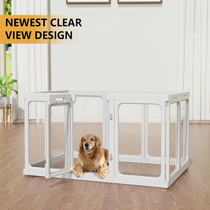 Clear Acrylic Dog Playpen with Door, for Puppy Cat Rabbit Transparent Pet Pen, Dog Playpen Indoor, Dog Fence, Easy Assemble & Cleaning Dog Pen for Small & Medium Dogs (29.5“ Height, 14PCS)