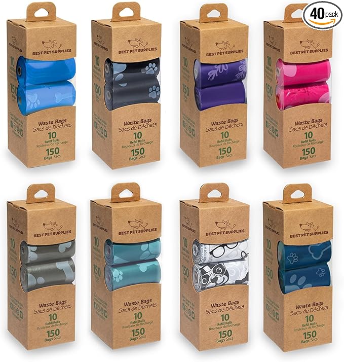 Best Pet Supplies Dog Poop Bags (4 x 150 Bags) for Waste Refuse Cleanup, Doggy Roll Replacements for Outdoor Puppy Walking and Travel, Leak Proof and Tear Resistant, Thick Plastic - Assorted Colors