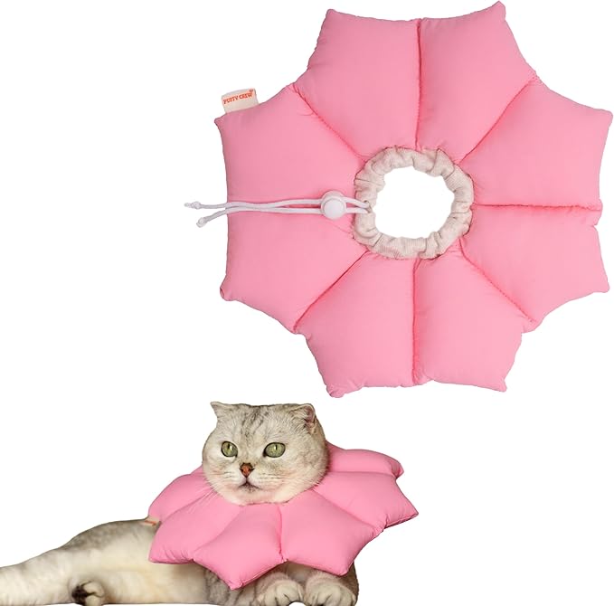 Puffy Crew Soft Cat Cone Collar, Adjustable Waterproof Recovery Collar, Lightweight Elizabethan e Collar for Cats of All Breeds (Pink, Small, Neck Circumference 5.5'' - 8.5'')