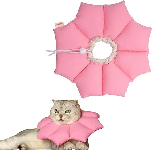 Puffy Crew Soft Cat Cone Collar, Adjustable Waterproof Recovery Collar, Lightweight Elizabethan e Collar for Cats of All Breeds (Pink, Medium, Neck Circumference 6.5'' - 10.5'')