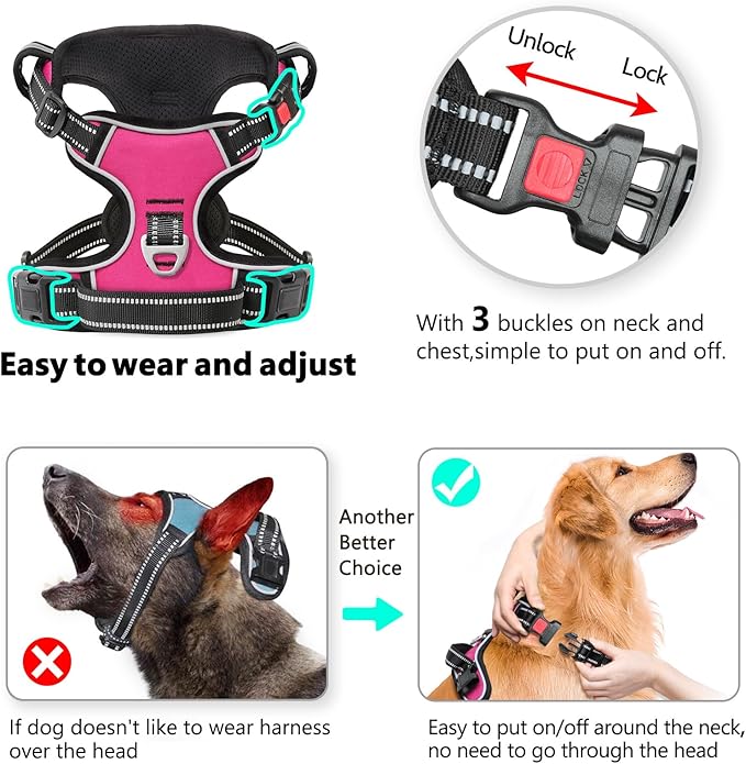 Timos No Pull Dog Harness, No Choke Front Lead Dog Reflective Harness, Adjustable Soft Padded Pet Vest with Easy Control Handle for Small Medium Large Dogs, X-Large (Pack of 1)