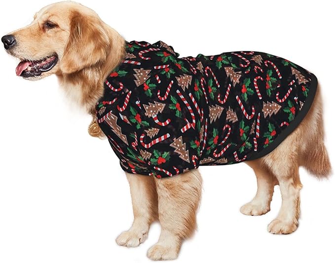 Christmas Tree Black Hoodie,Christmas Cosplay Dog Clothes with Pocket and Hat Winter Clothes Sweaters X-Small