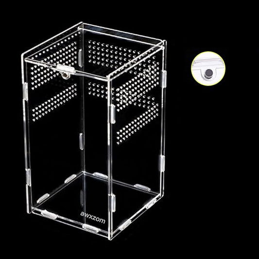 Magnetic Acrylic Case, micro habitat small Tarantula Enclosure enclosure for arboreal Tarantula Scorpion Sling Lizards Mantis Snake Gecko jumping spider snail Insect Isopods (4.7*4.7*7.8 inch)