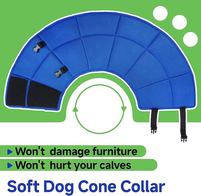 Dog Cone Collar L, Soft Cones for Large Medium Small Dogs,Adjustable Dog Cone Alternative to Stop Licking, Comfy Elizabethan Collar for After Surgery Wound Healing & Hot Spots Blue