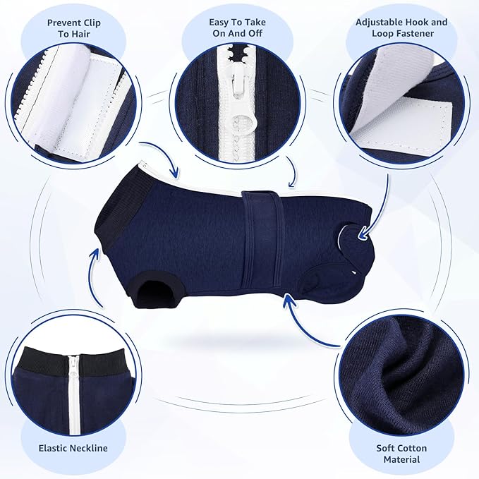 Lukovee Recovery Suit for Dogs, Zipper-On Onesie for Female Male Dog, Abdominal Wounds Cone E-Collar Alternative, Prevent Licking Spay (L, Dark Blue)