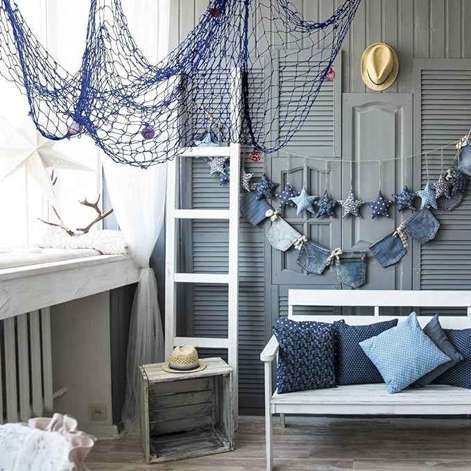 Rosoz Nature Fish Net Wall Decoration with Shells, Ocean Themed Wall Hangings Fishing Net Party Decor for Pirate Party,Wedding,Photographing Decoration