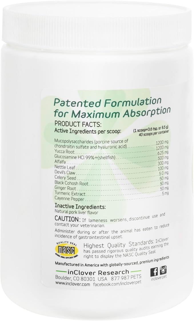 InClover Connectin Natural Hip & Joint Supplement for Dogs with Glucosamine, Chondroitin & Hyaluronic Acid - Powder for Dog Mobility, Comfort & Active Lifestyle Support, 12oz