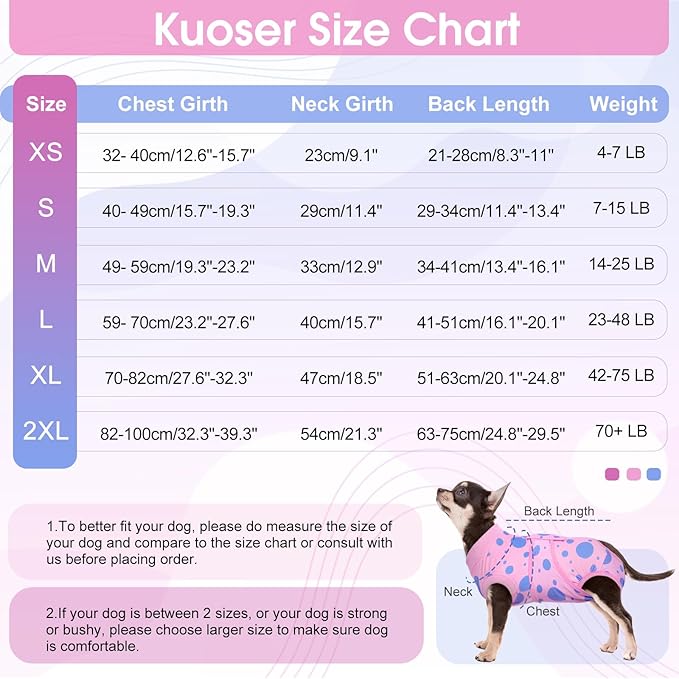 Kuoser Dog Surgery Recovery Suit, Anti Licking Pet Surgical Suit for Dogs Male Neuter, Female Dog Surgery Suit for Spay Subsititute E-Collar Cone, Dogs Body Suits After Surgery Pink Polka Dot XS