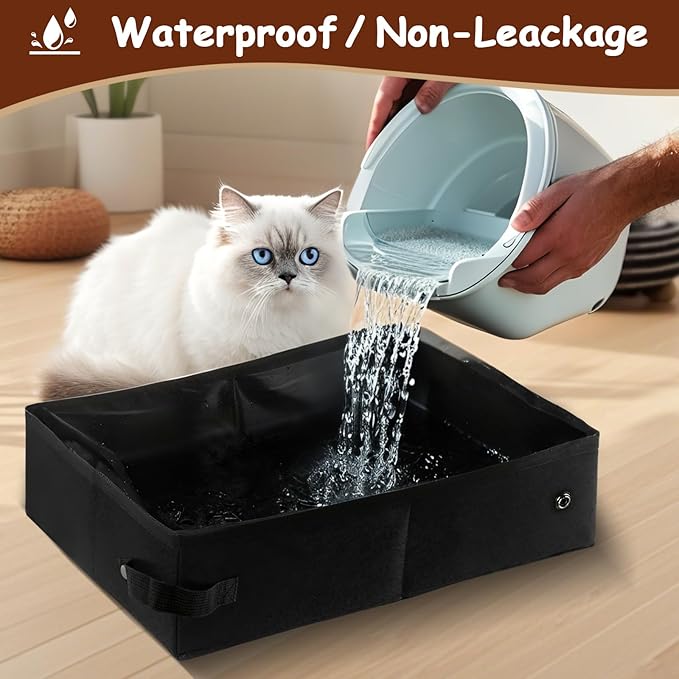 Portable Litter Box for Cats, Folding Cat Travel Litter Box Waterproof, 15.75 * 11.82 * 3.94 Inches, Traveling & Camping Cat Supplies