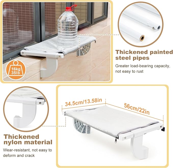 Sunhoo Cat Window Perch Hammock Kitty Bed for Windowsill Bedside Large Cats Shelf Seat Inside with Adjustable Ledge Sturdy Removable Cover Easy Assembly No Suction No Drill Hold 40lbs 22 * 13.58in(S)