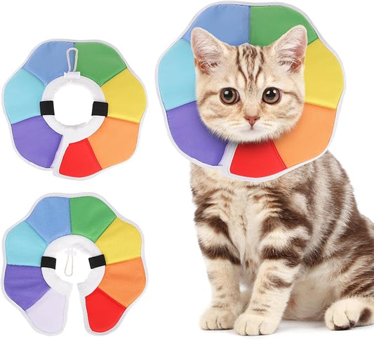 KOOLTAIL Cat Cone Collar, Adjustable Soft Comfortable Cat Recovery Collar to Stop Licking, Foldable Donut Water Resistant Pet Cone for Small Large Cats Kittens After Surgery Flower S