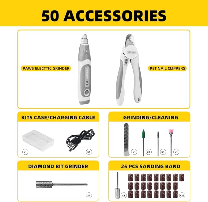 Dog Nail Grinder and Clippers - Upgraded 3-Speed Electric Rechargeable Pet Nail Trimmer with LED Light Super Quiet Paws Grooming Kit Painless Grinding Tool for Large Medium Small Dogs & Cats