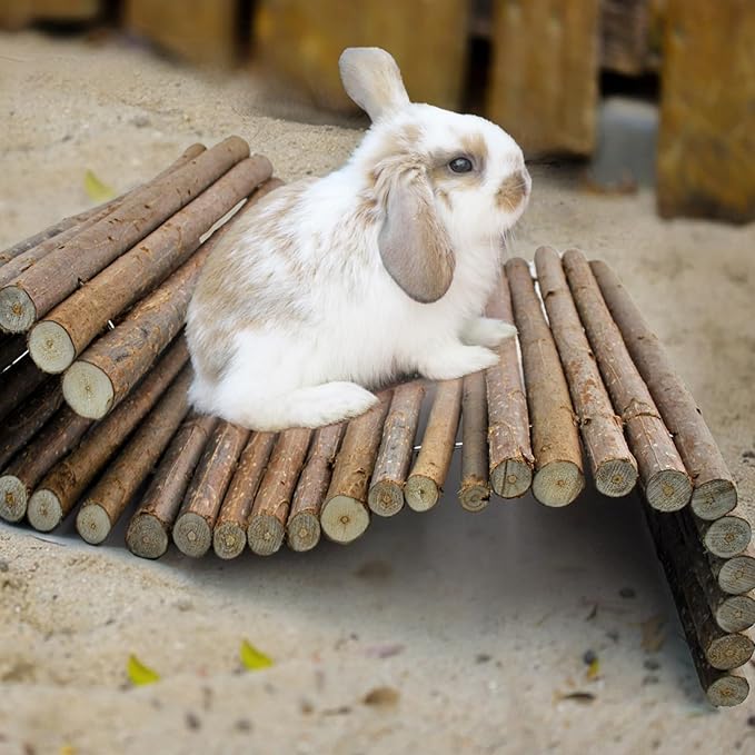 kathson Rabbit Bridge Wooden Hamster Climbing Tunnel Bunny Extra Large Ladder Wood Flexible Hideout for Guinea Pig Chinchilla Ferret Hedgehog Rat Squirrel and Other Rodents(26 x 16 in)