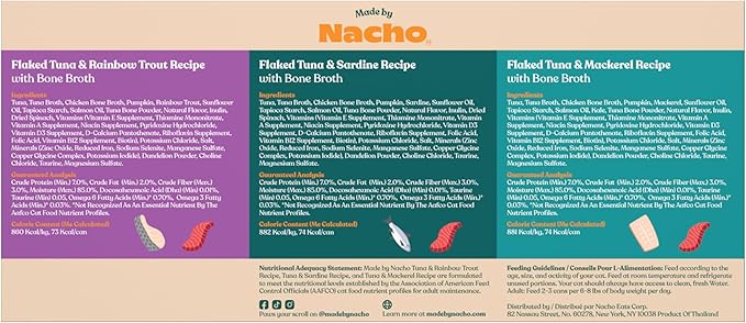 Made by Nacho Flaked Filets Recipe in Bone Broth, Grain-Free Chef's Selects Wet Food for Cats Balanced Diet in Naturally Hydrating Pumpkin-Infused Broth (3.0 oz (Pack of 12), Flaked Fish Variety Pack)