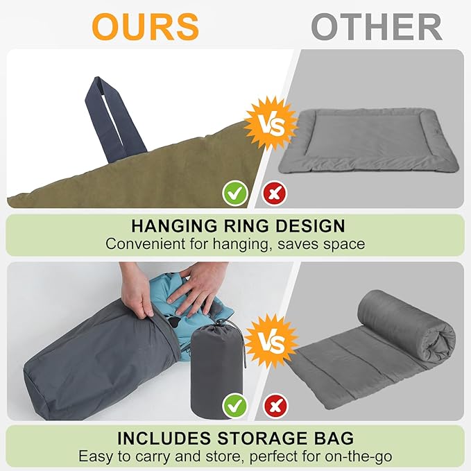 BEAUTYZOO Outdoor Dog Bed Waterproof, Camping Dog Bed Reversible, Portable Travel Bed with Carry Bag- Machine Washable, Durable, Foldable Outdoor Pet Bed Mat for Medium Large Dogs, 35” x 51“ Green