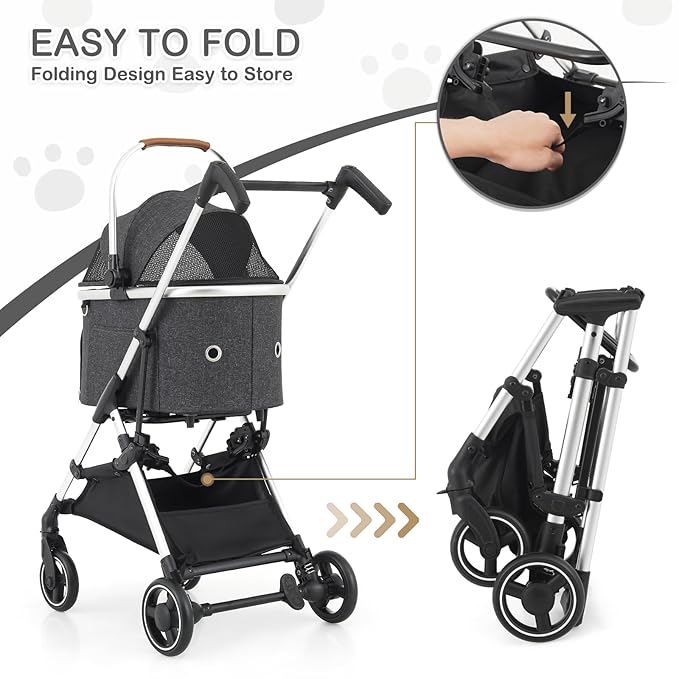 MoNiBloom Pet Stroller for Small/Medium Dogs w/Detachable Carrier & Lightweight Aluminum Frame, Folding Jogging Travel Stroller, Dark Gray