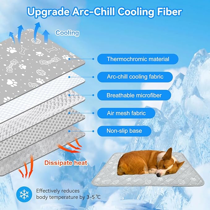 MH MYLUNE HOME Self Cooling Mat for Large Dog, 39”x59” Arc-Chill Cooling Fiber & Endothermic Color Changing Pet Cooling Pad, Foldable & Washable Non-Toxic Summer Pet Blanket