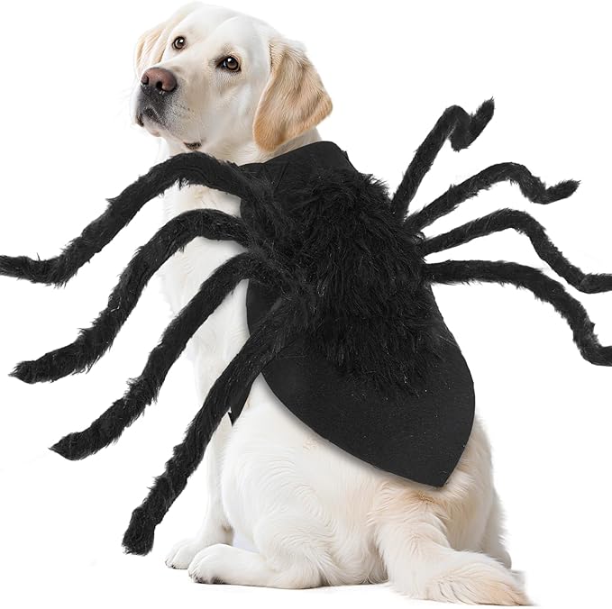 Dogs Halloween Spider Costume for Small Medium Large Dogs, Scary Spider Cosplay Apparel for Pets Cats Dogs Funny Halloween Outfits Clothes (X-Large size)