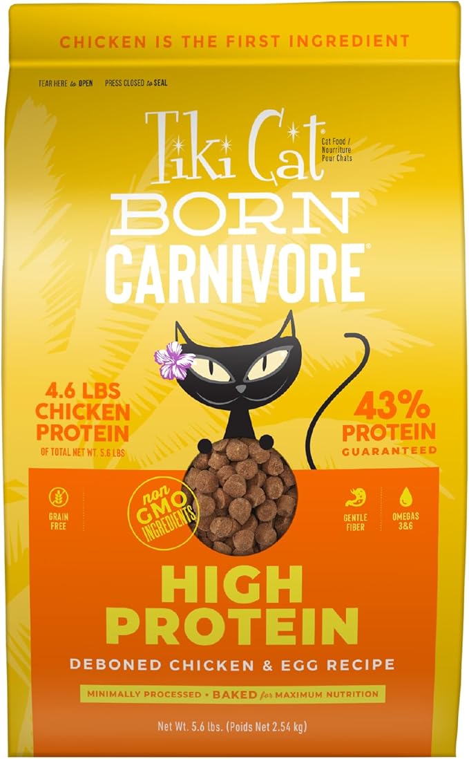 Tiki Cat Born Carnivore High Protein Dry Cat Food, Deboned Chicken & Egg 5.6 lbs. Bag