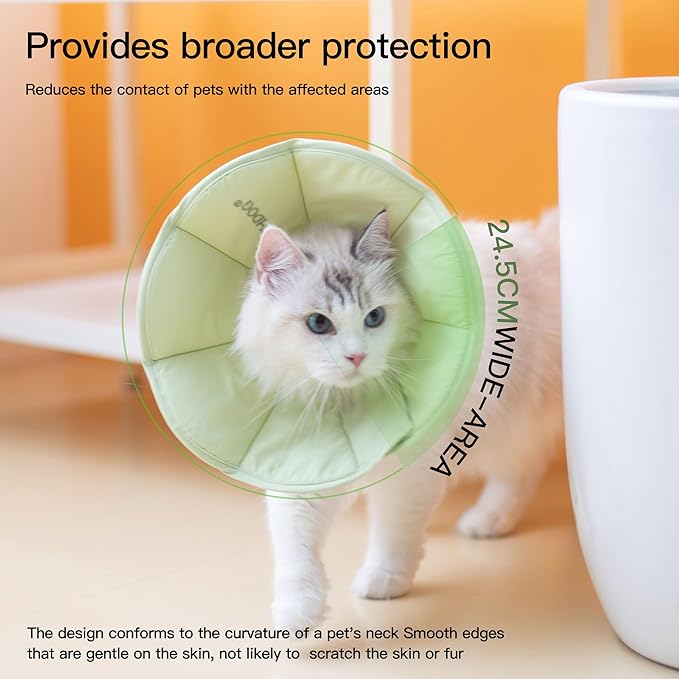 Touchdog Foldable Dog Cone Collar for Cats & Dogs - Adjustable Soft Recovery Collar with Waterproof PU Coating, Lightweight Design, 24.5cm/9.6in Wide Barrier (Green, L)