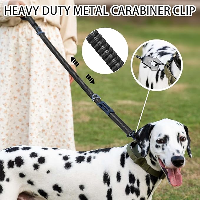 4-6FT Heavy Duty Dog Leashes for Large Dogs, Shock Absorbing Bungee Tactical Leash with 2 Padded Handle, Car Seatbelt and Metal Carabiner Clip, Strong No Pull Dog Leash for Medium