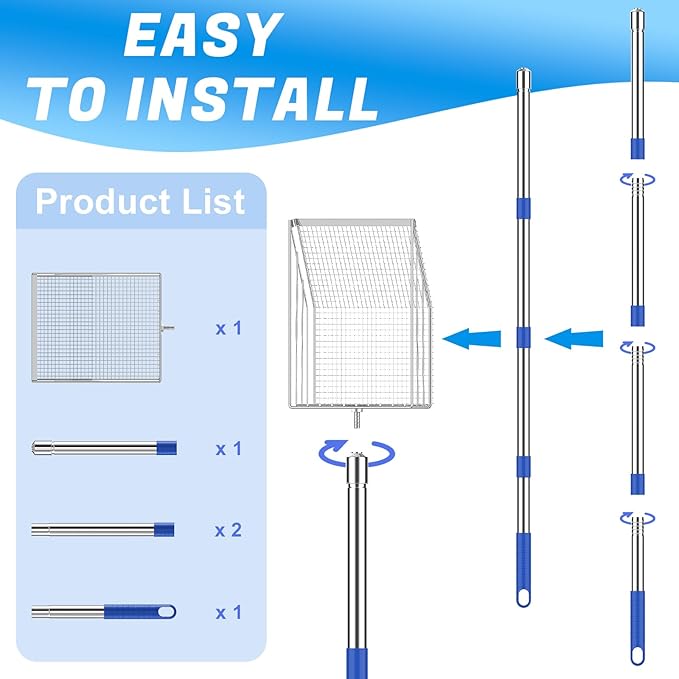 Chicken Poop Scooper, 304 Stainless Steel Shovel Head, 4-in-1 Chicken Litter Scoop with Handle for Chicken Coop & Pet Waste Cleaning, Multifunctional Litter Sifting Shovel(20 to 49")