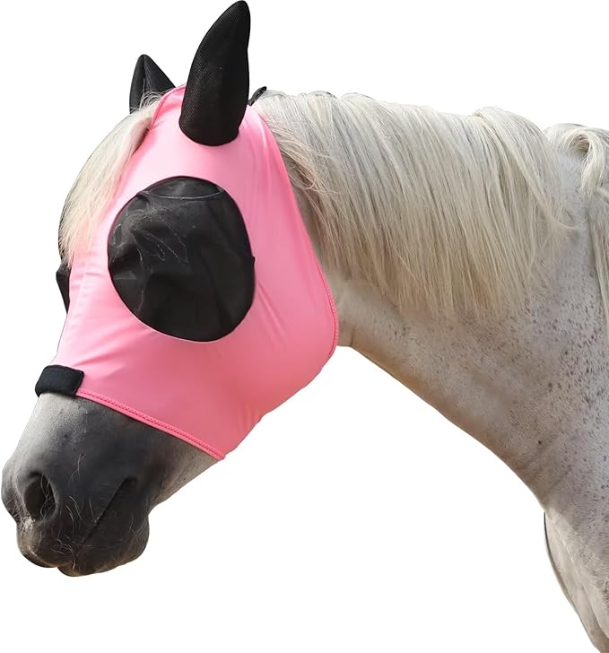 Horse Mesh Fly Mask with Ears, Soft Lycra Mesh Mask Anti-UV with Ears Pink, Full