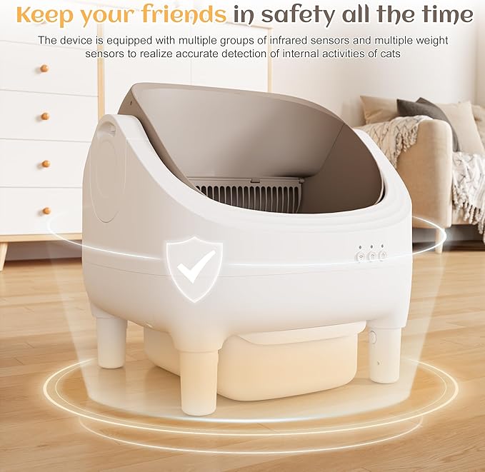 Greesum Automatic Self-Cleaning Litter Box for Cats - Open-Top Design, Easy Odor Control, Smart APP Control, 15L Large Waste Bin, Includes Trash Bags & Mat (Brown)