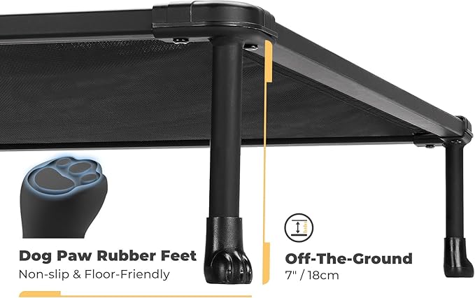 Veehoo Chewproof Elevated Dog Bed - Cooling Raised Pet Cot, Breathable Mesh, Washable & Non-Slip for Medium Dogs, Indoor/Outdoor, Black Mat and Black Frame, 32x25inches (Model CWC2203A03)