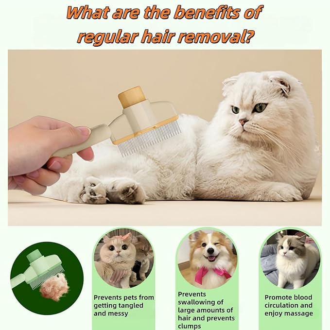 Zen Brush for Cats & Dogs, Avatore Zenbrush Pet Comb, Self-Cleaning Grooming Brush, Stainless Steel Teeth for Shedding Hair Removal 2-pack (Green+Yellow)