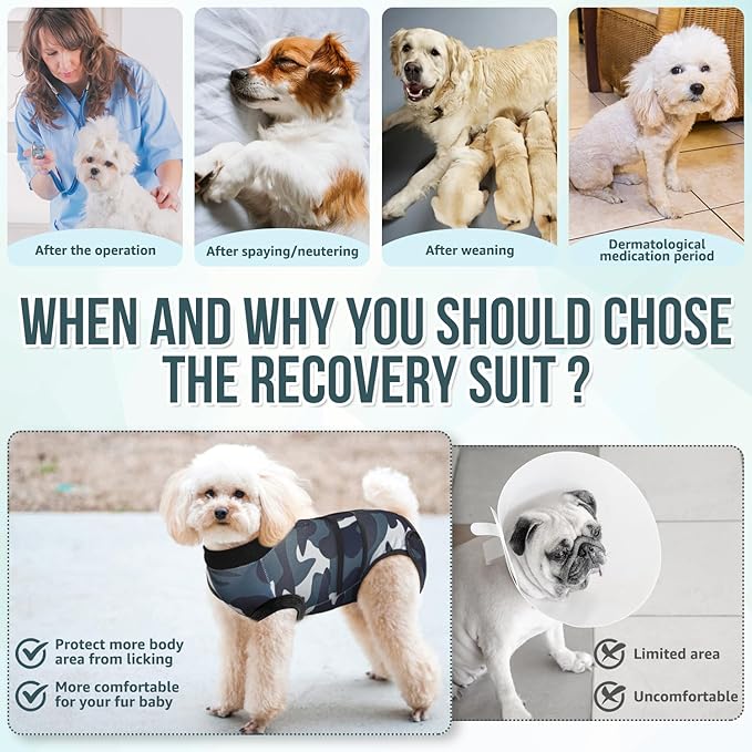 Lukovee Recovery Suit for Dogs, Zipper On Recovery Suit for Female Male Dog, Onesie Abdominal Wounds Cone E-Collar Alternative Prevent Licking Spay Recovery Suit (XX-Large, Camouflage)