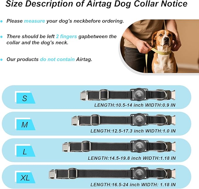 Waterproof Airtag Dog Collar - Nylon Collar with Durable Airtag Holder, Reflective&Anti-Lost with Safety Metal Buckle, Soft Padded Adjustable for Small Medium Large Dogs Black M