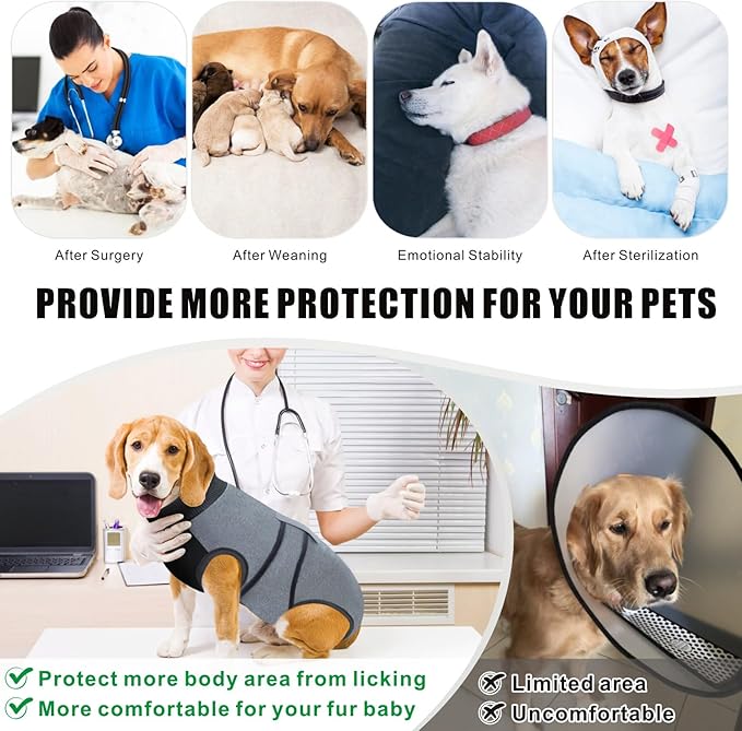 Idepet Dog Recovery Suit Female,Dogs Onesie Suit Surgery Male Breathable Pet Bodysuit for Spay Neuter E-Collar & Cone Alternative Surgical Suit Puppy Abdominal Anti Licking Wounds Shirt (Gray, L)
